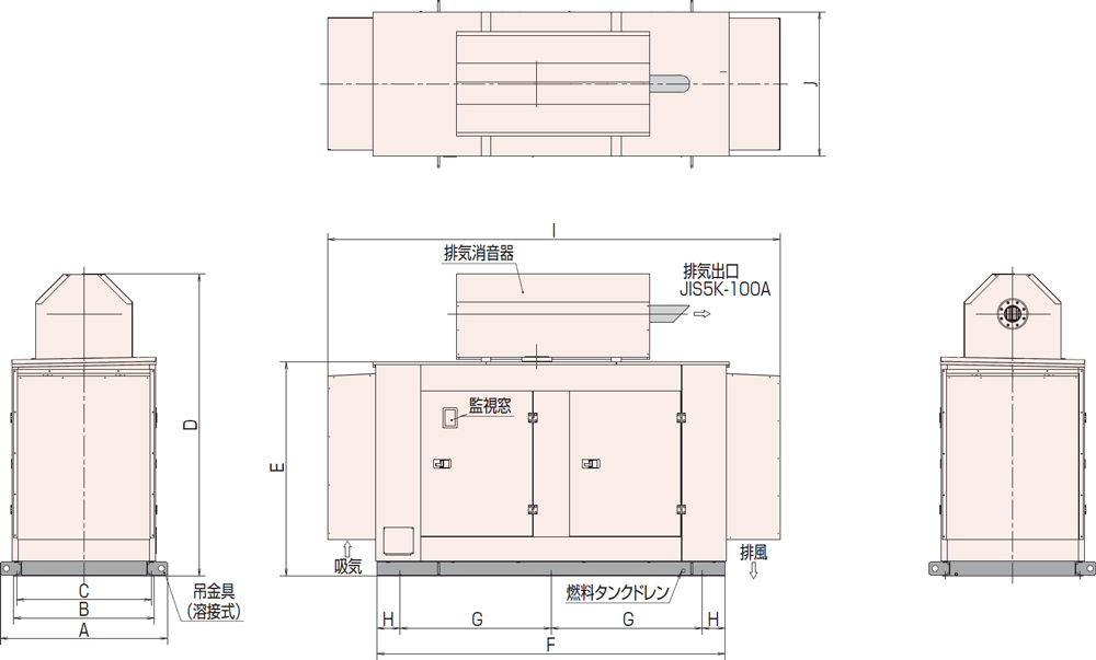 非常用発電機AP155D1屋外低騒音タイプ（約85dB（A）at1mレベル）