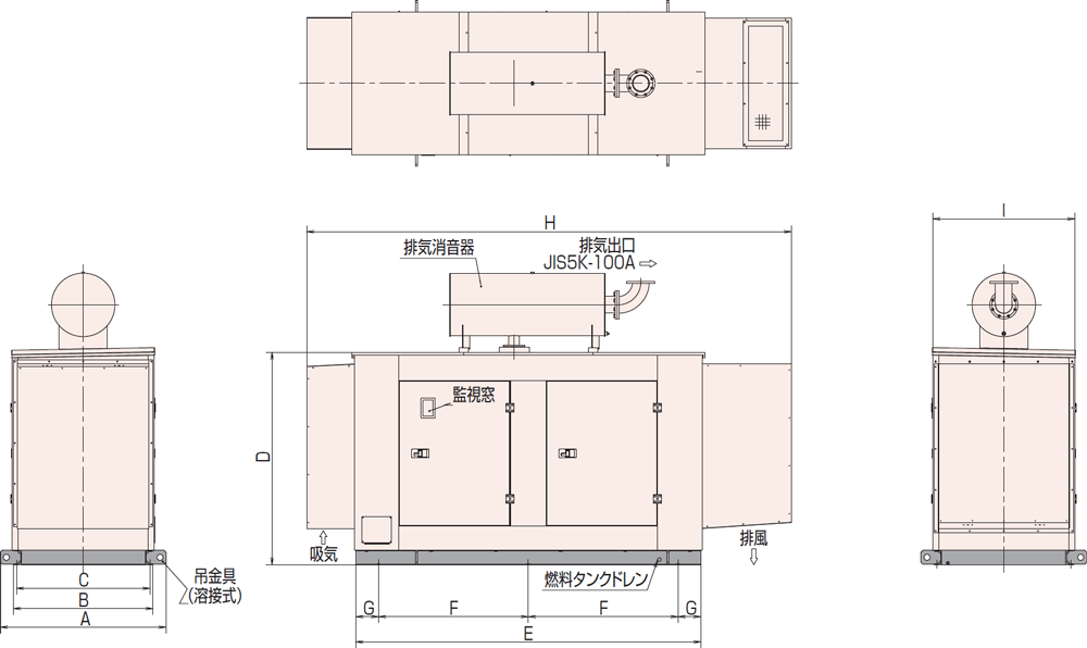 非常用発電機AP155D1屋内超低騒音タイプ（約75dB（A）at1mレベル）