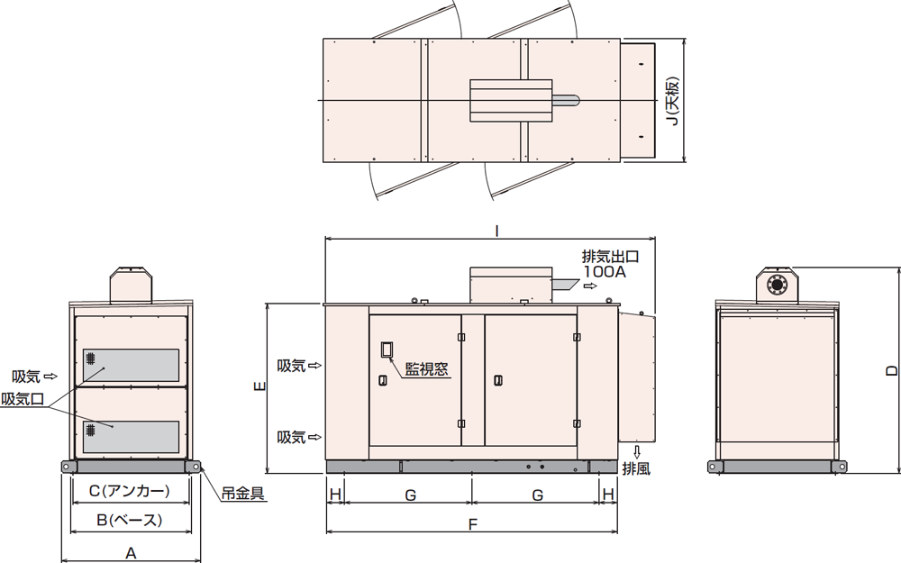 非常用発電機AP230D・280D屋外標準騒音タイプ