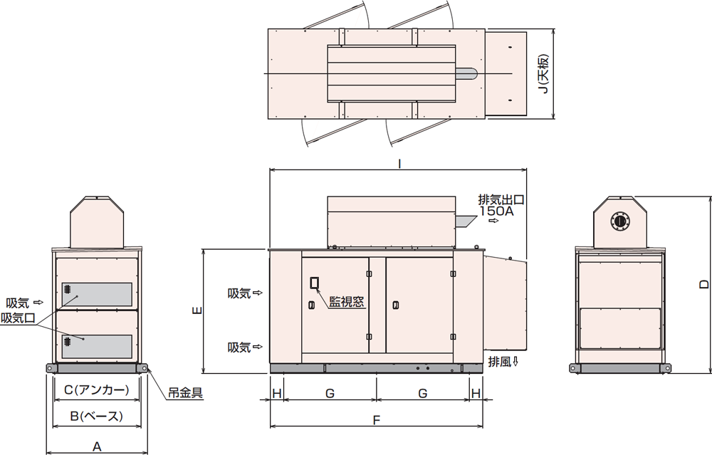 非常用発電機AP230D・280D屋外低騒音タイプ（約85dB（A）at1mレベル）