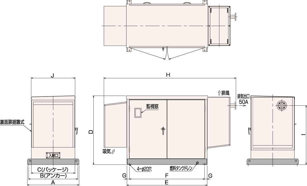 非常用発電機AP25C・35C・45C 屋内低騒音タイプ（約85dB（A）at1mレベル）