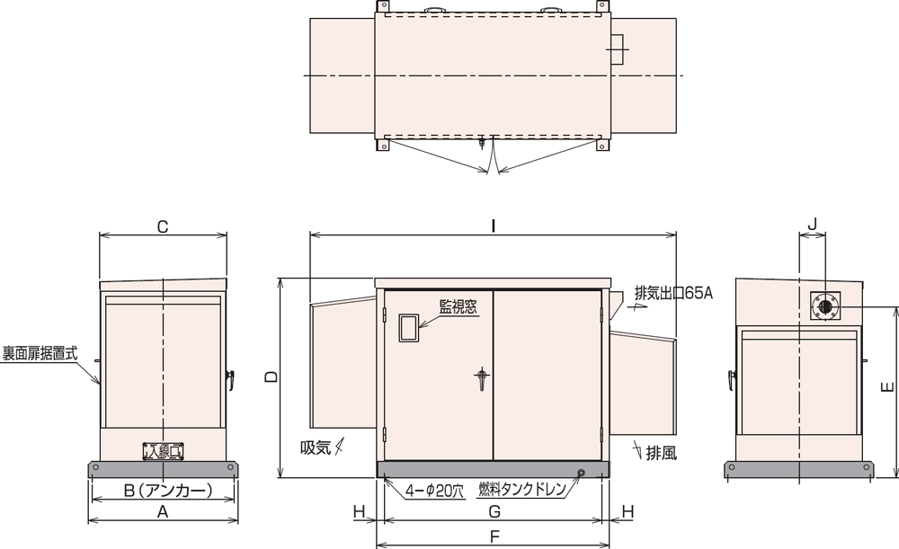 非常用発電機屋外低騒音タイプ（約85dB（A）at1mレベル）