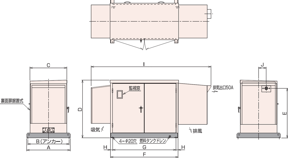 非常用発電機屋外超低騒音タイプ（約75dB（A）at1mレベル）