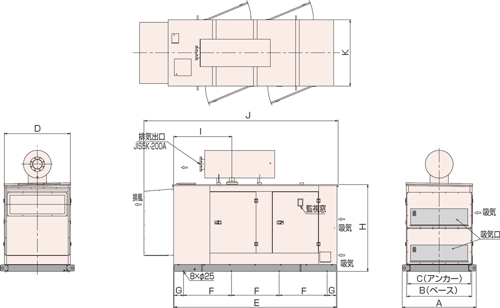 非常用発電機AP375D屋内低騒音タイプ(約85dB(A)at1mレベル)