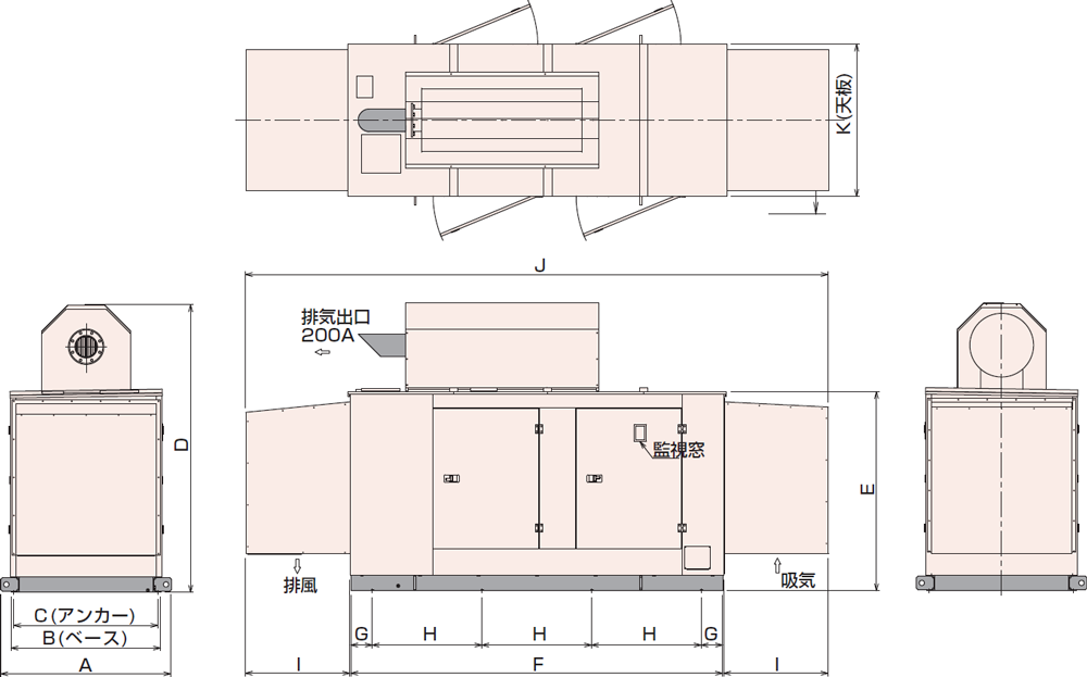 非常用発電機AP375D屋外超低騒音タイプ(約75dB(A)at1mレベル)