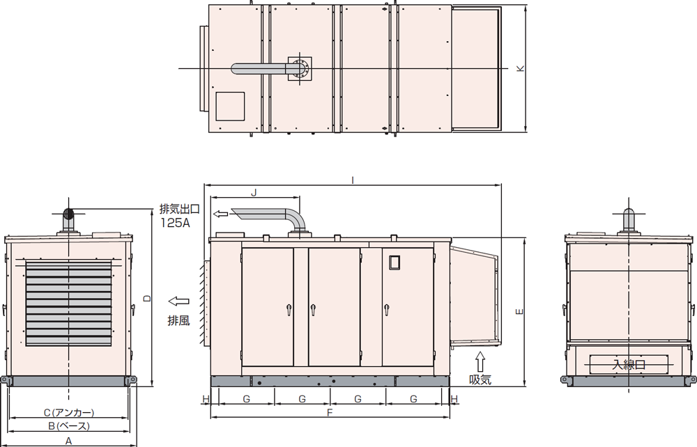 非常用発電機AP400C-450C屋外標準騒音タイプ