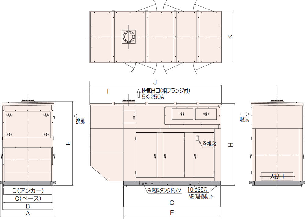 非常用発電機AP400C-450C屋内低騒音タイプ(約85dB(A)at1mレベル)