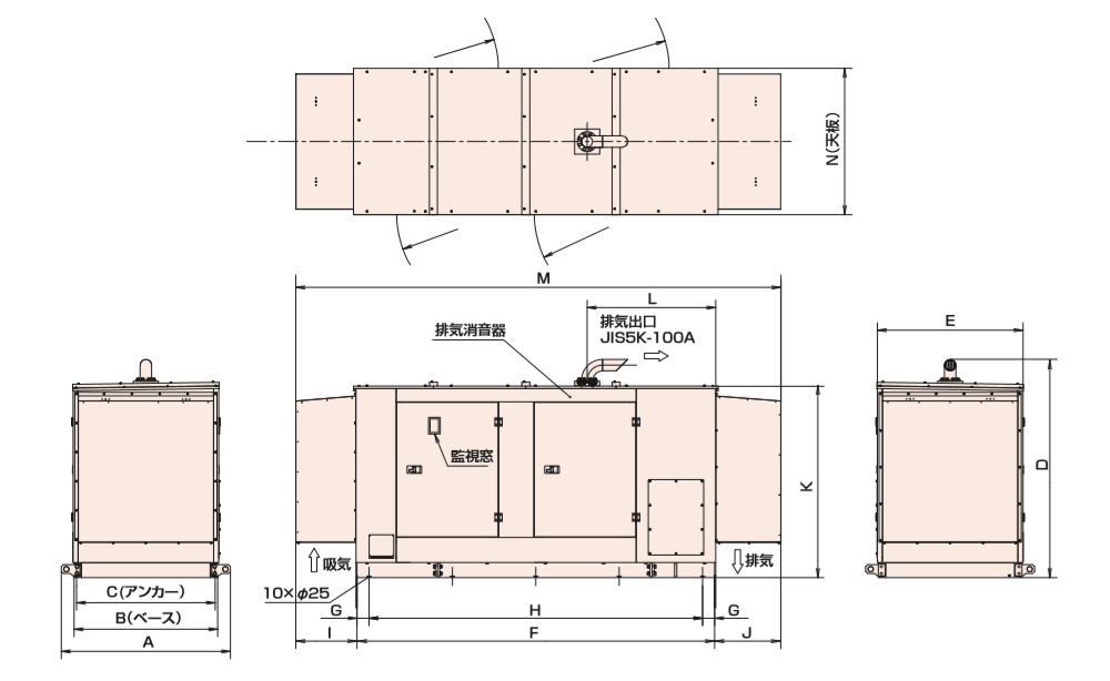 非常用発電機AP450E屋外標準騒音タイプ