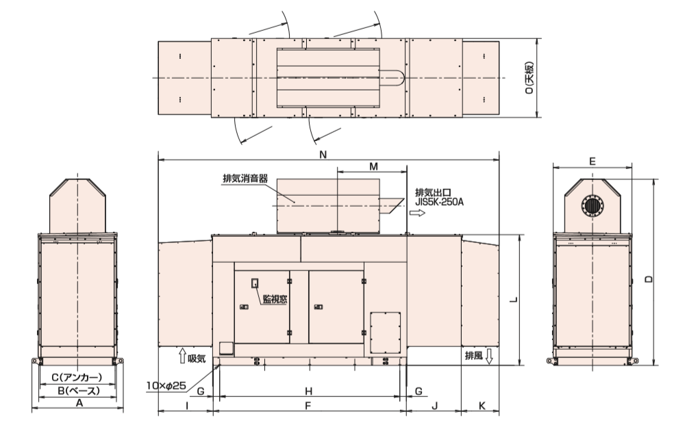 非常用発電機AP450E屋外超低騒音タイプ（約75dB（A）at1mレベル）