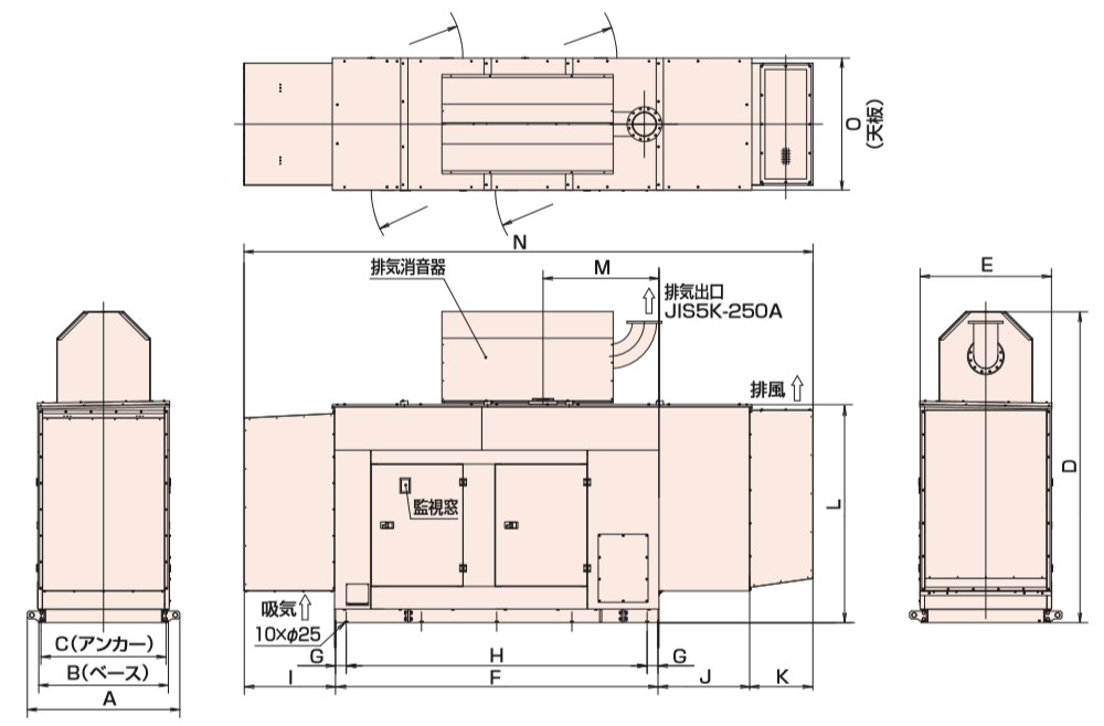 非常用発電機AP450E屋内超低騒音タイプ（約75dB（A）at1mレベル）