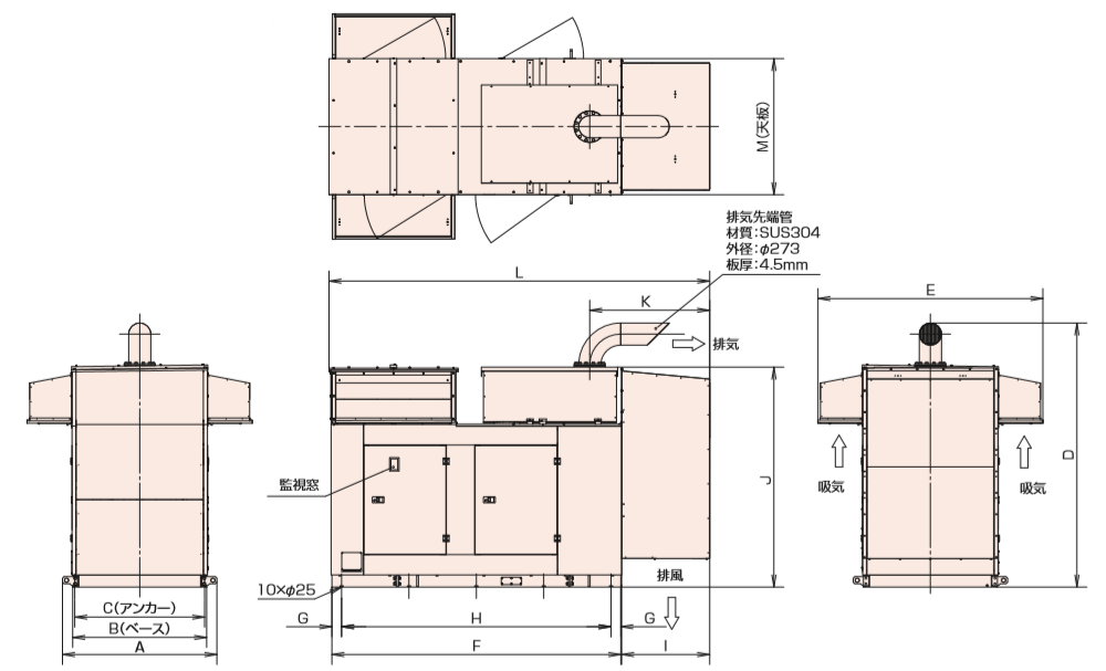 非常用発電機AP500E屋外低騒音タイプ（約85dB（A）at1mレベル）