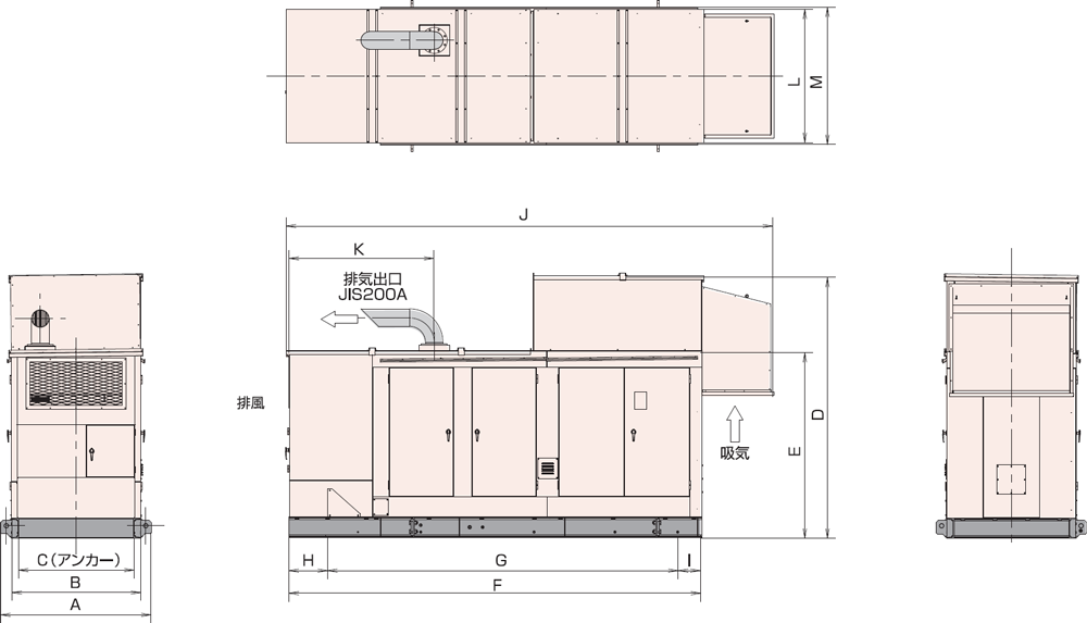 非常用発電機AY20L-500H・625H屋外標準騒音タイプ