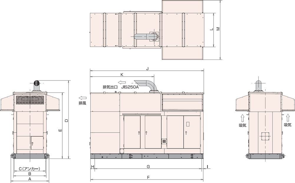 非常用発電機AY20L-500H・625H屋外低騒音タイプ（約85dB（A）at1mレベル）