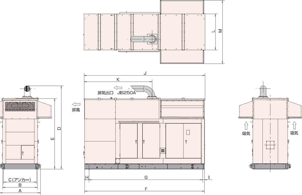 非常用発電機AY20L-500H・625H屋外超低騒音タイプ（約75dB（A）at1mレベル）