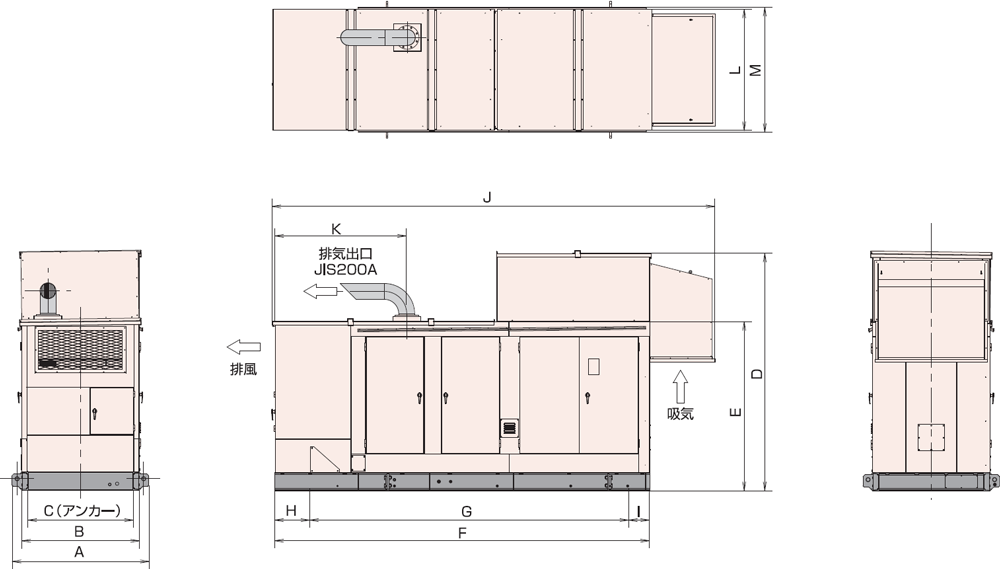 非常用発電機AY20L-500L・625L屋外標準騒音タイプ