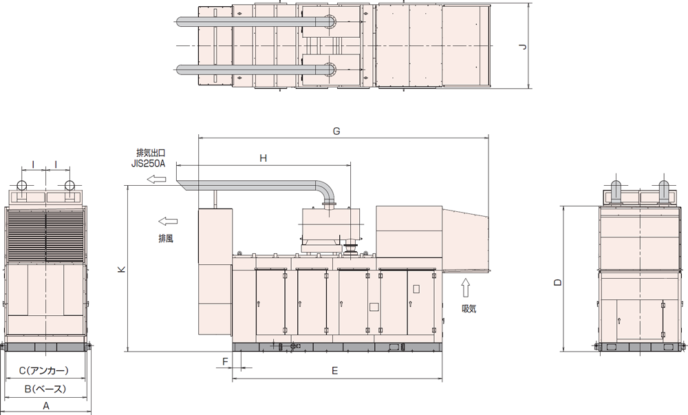 非常用発電機AY40L-750H1屋外低騒音タイプ（約85dB（A）at1mレベル）