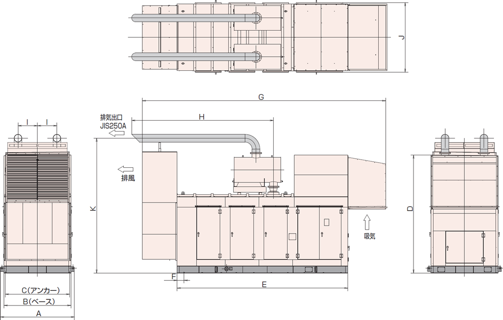 非常用発電機AY40L-750H1屋外超低騒音タイプ（約75dB（A）at1mレベル）